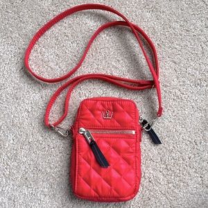 Oliver Thomas red, small cellphone crossbody bag.